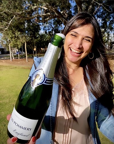 Priscilla trying the Louis Pommery - English Sparkling